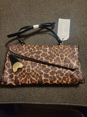 Jessica Simpson Leopard Print Convertible Clutch in Brown and Black